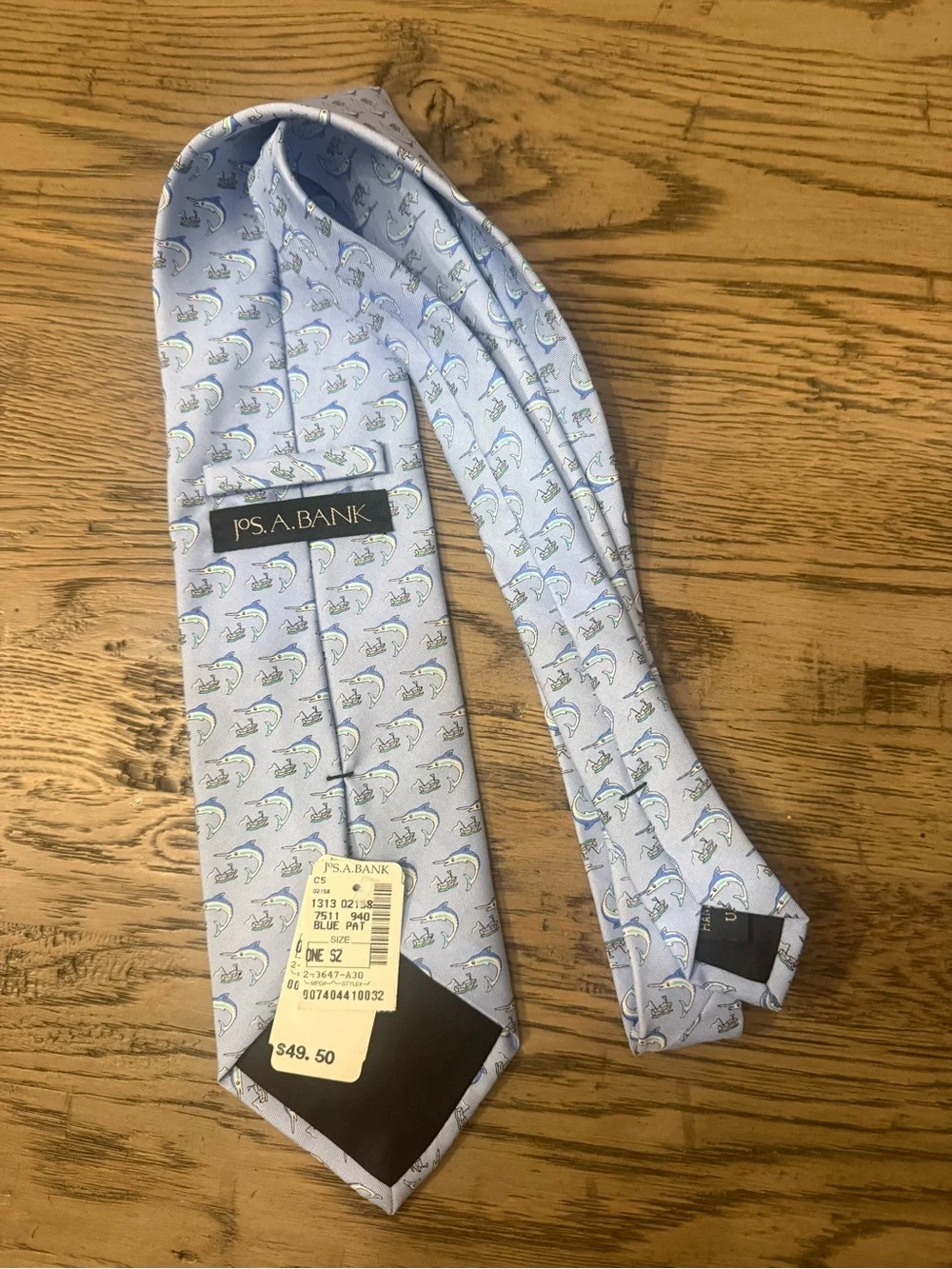 Jos. A. Bank Light Blue Novelty Fish & Wave Print Tie